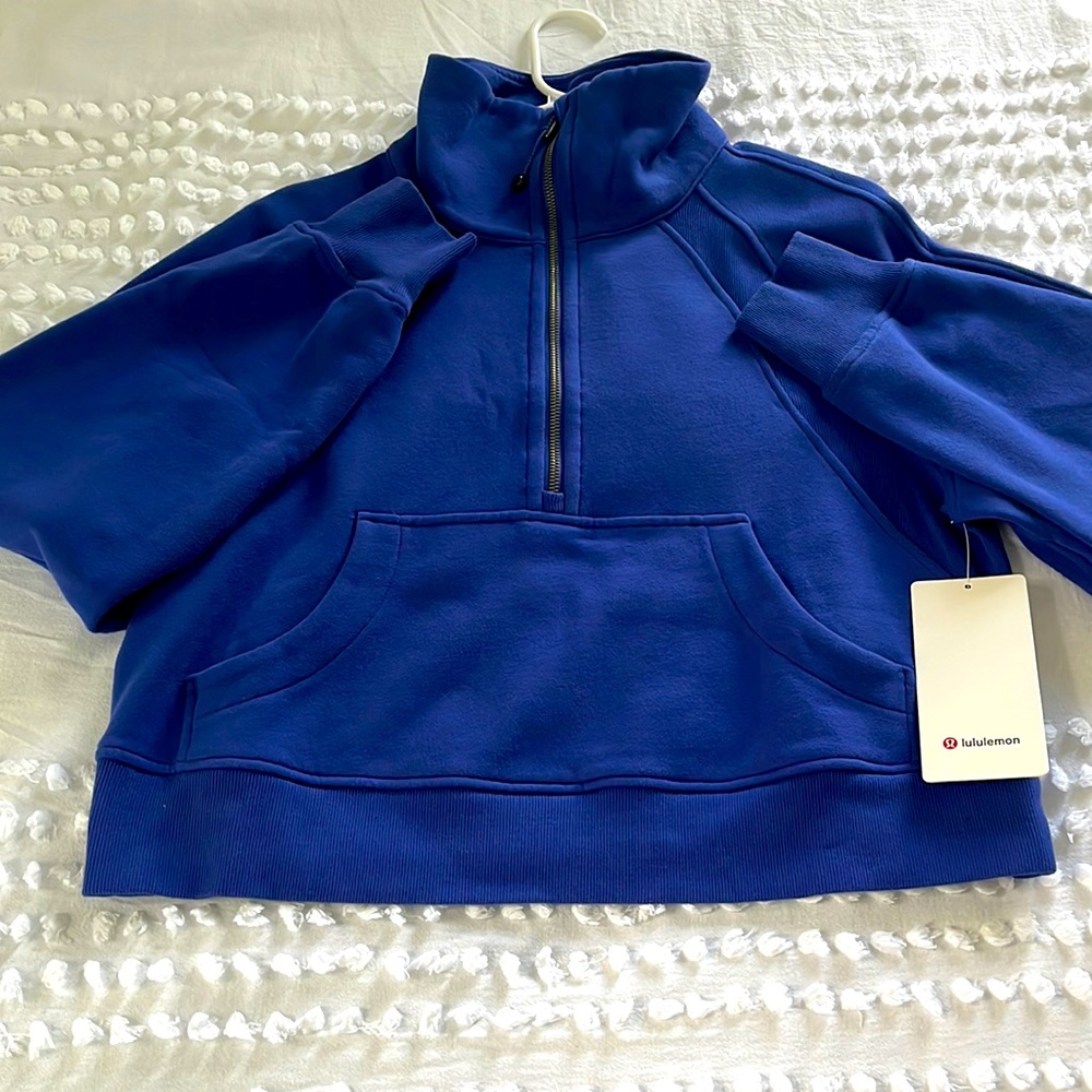 lululemon scuba oversized funnel neck half zip in psychic